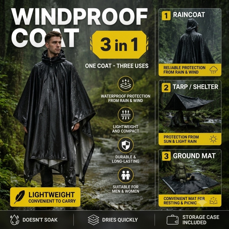 Poncho de lluvia con capucha p - Cycling Rain Jacket Commute reseña y precio